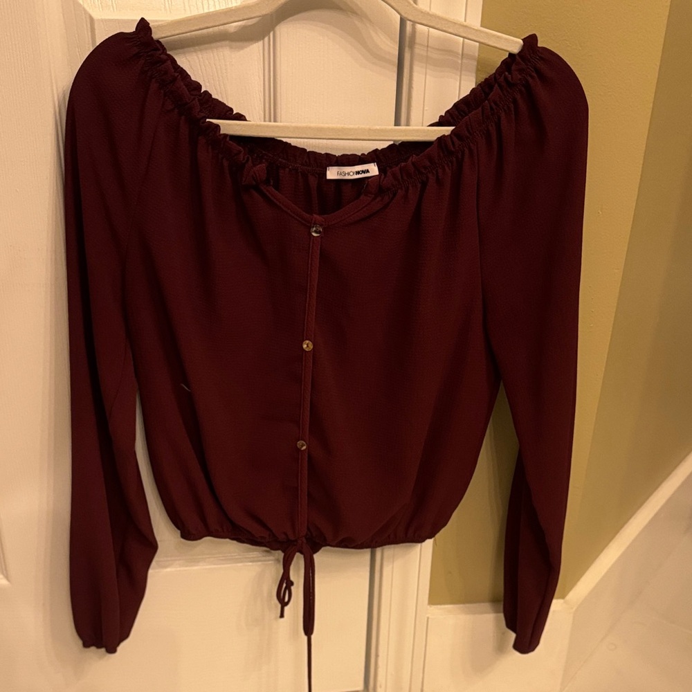 Fashion Nova Burgundy Off-Shoulder Blouse